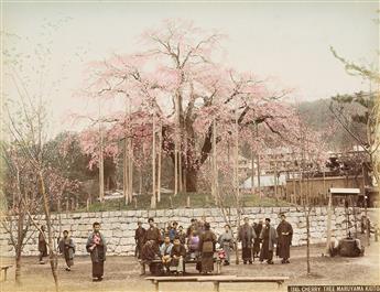 (JAPAN) A lovely Japanese album with 50 hand-colored photographs depicting geishas, lush landscapes, busy streets, and flowering garden